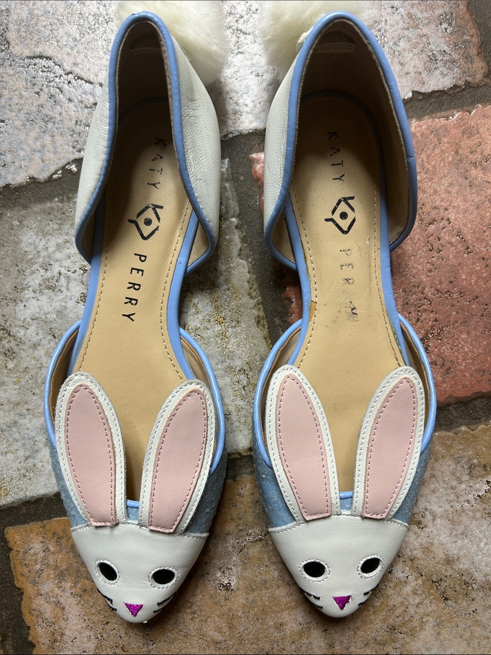 Katy Perry Collections D'Orsay Bunny Flats in White, Pink & Light Blue
